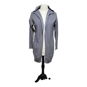 Market Gray Women's Hooded Cardigan Ribbed Open Front Size L